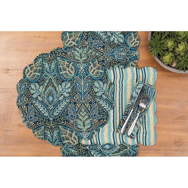 20" x 20" Bailey Blue Reversible Graphic Print Embroidered Machine Washable Hemstitch Napkins Set of 6