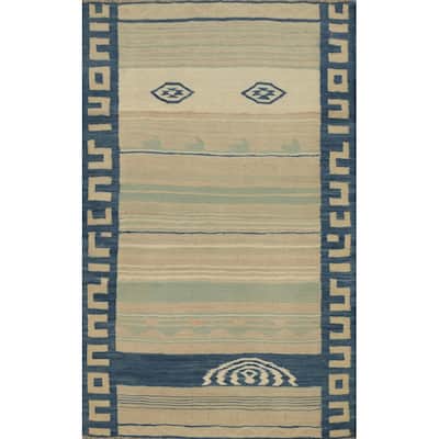 Hand Woven Oriental 100% Wool Carpet Southwestern Tribal Multi-Colored Kilim Area Rug - 4' 7'' X 3' 3''