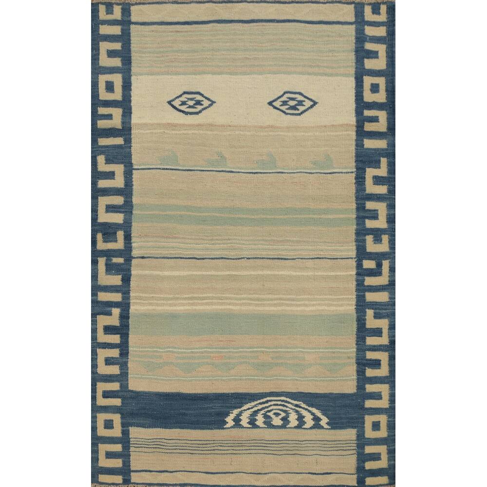 Hand Woven Oriental 100% Wool Carpet Southwestern Tribal Multi-Colored Kilim Area Rug - 4' 7'' X 3' 3''