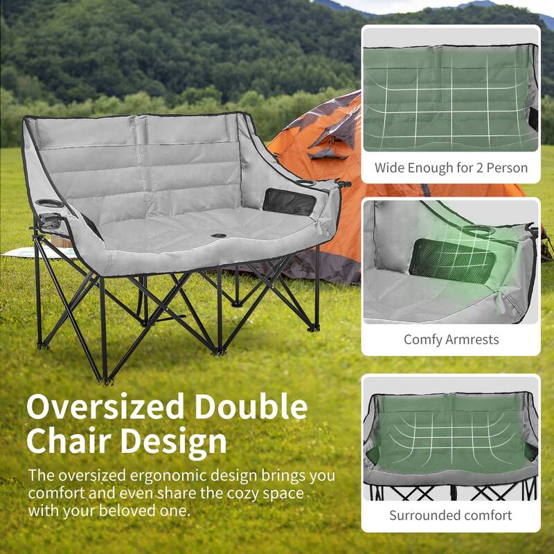 DoCred Oversized 2 Person Folding Fully Padded Camping Chair