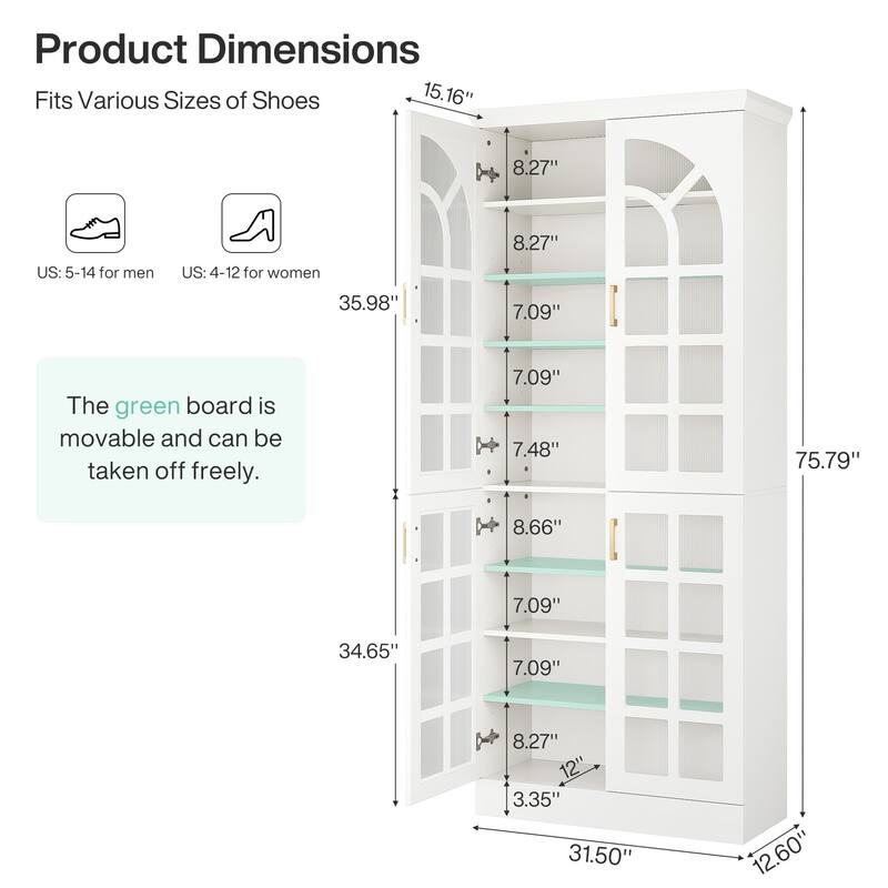 Pantry Cabinet with LED Lights, 76" Tall Adjustable Storage Cabinet