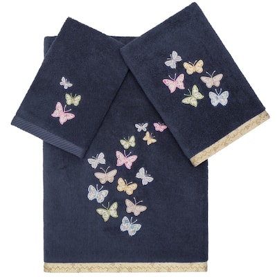 Authentic Hotel and Spa 100% Turkish Cotton Mariposa 3PC Embellished Towel Set