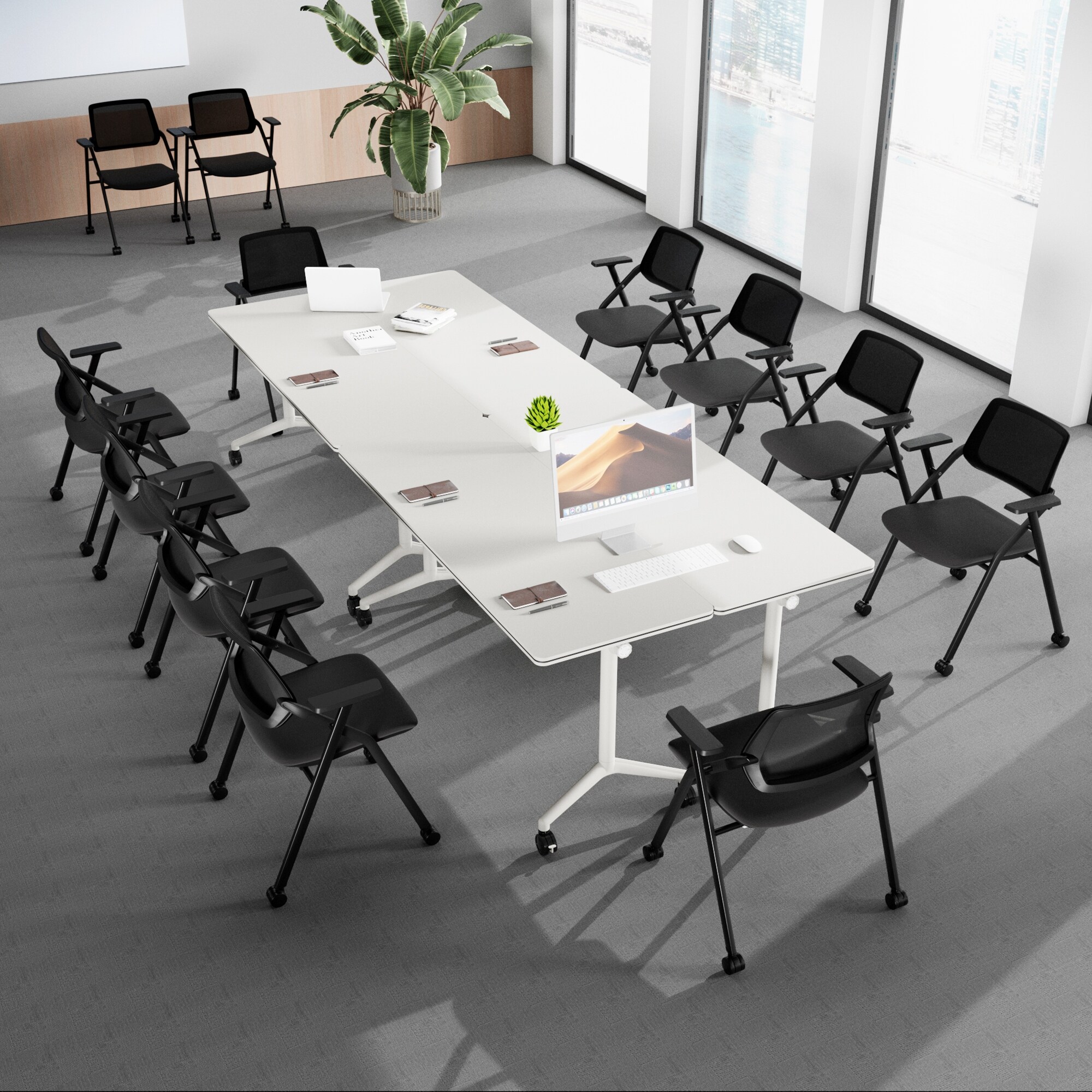 Complete Folding Desk and Chair Set Foldable Conference Table - On