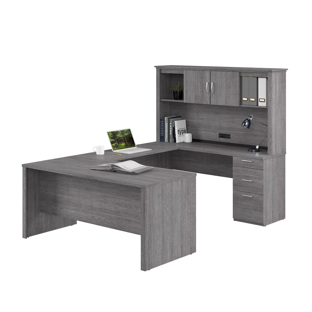 Bestar Logan 66-inch U or L Shaped Desk with Drawers and Hutch