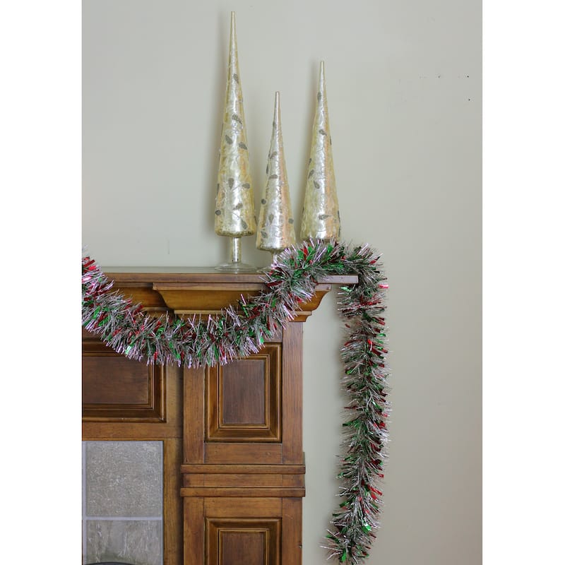 Wide Cut Tinsel Christmas Garland - 12' x 4" - Silver, Red and Green - Unlit