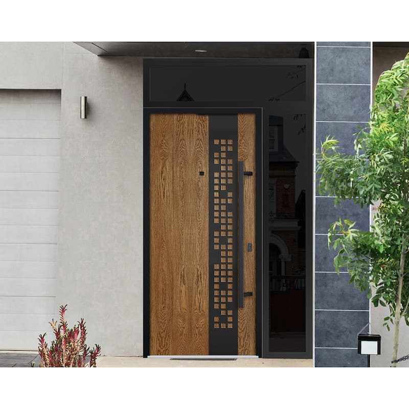 Exterior Prehung Steel Entry Door Ronex 0131 Grey 2 Sidelites Top Window Stainless Steel Inserts 16+36+16x96 Left Hand