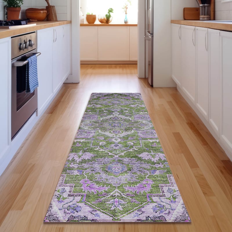 Premium Washable Super Soft Traditional Heriz Mayfield Rug - Olive - 2' 3" x 7' 6" - Runner