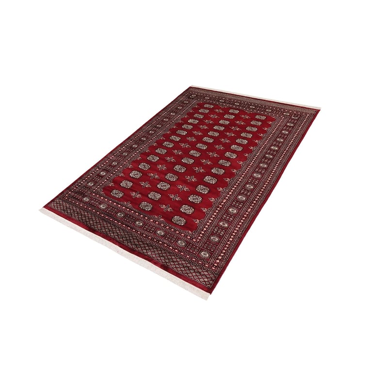 Rustic Bokhara Alfredo Red Beige Hand Knotted Rug - 6'0'' x 8'4''