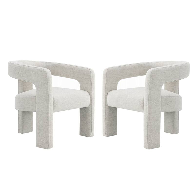 Set of 2 Boucle Upholstered Dining Chairs in Beige - Beige - Set of 2