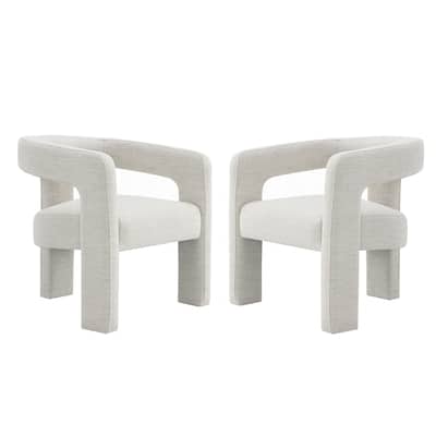 Set of 2 Boucle Upholstered Dining Chairs in Beige