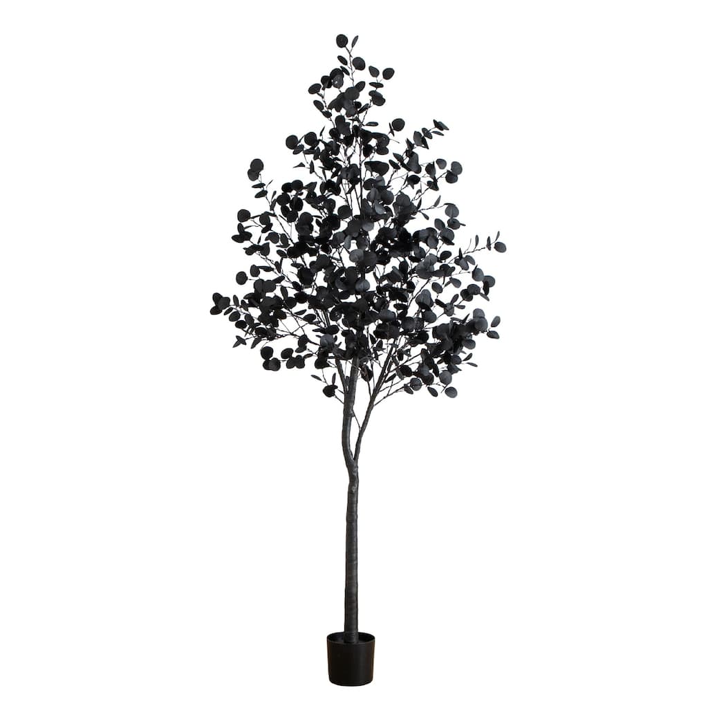 Pre-Lit Artificial Halloween Eucalyptus Potted Tree - 8' - Orange and Purple LED Lights