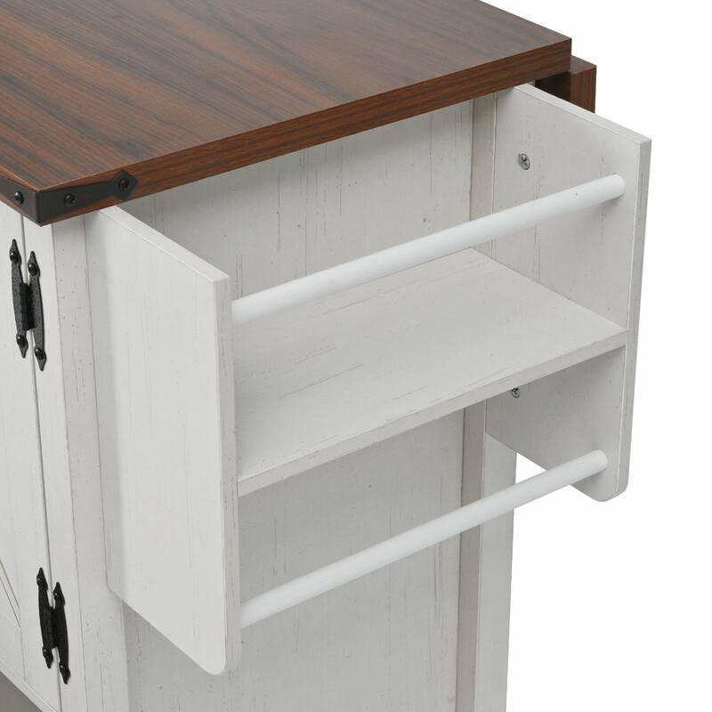 54-inch Farmhouse Kitchen Island with Drop Leaf, Power Outlet