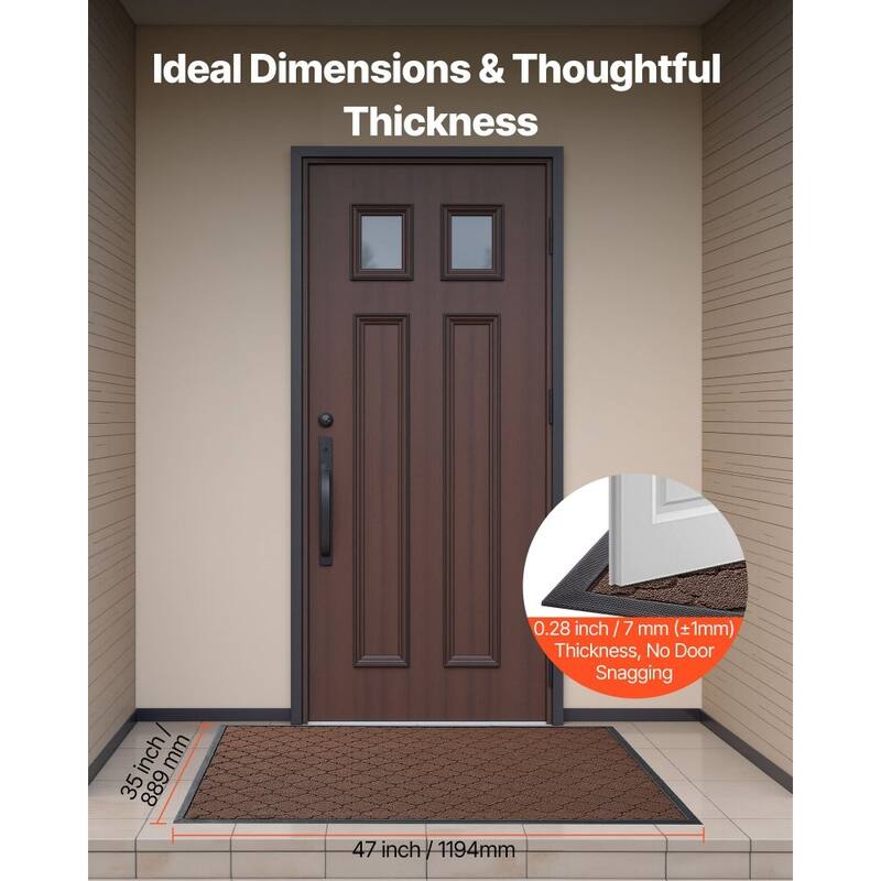 Brown Carpet Front Door Mat with Printed Pattern, Non-Slip Backing and Durable Surface - 47 x 35 x 0.28 in
