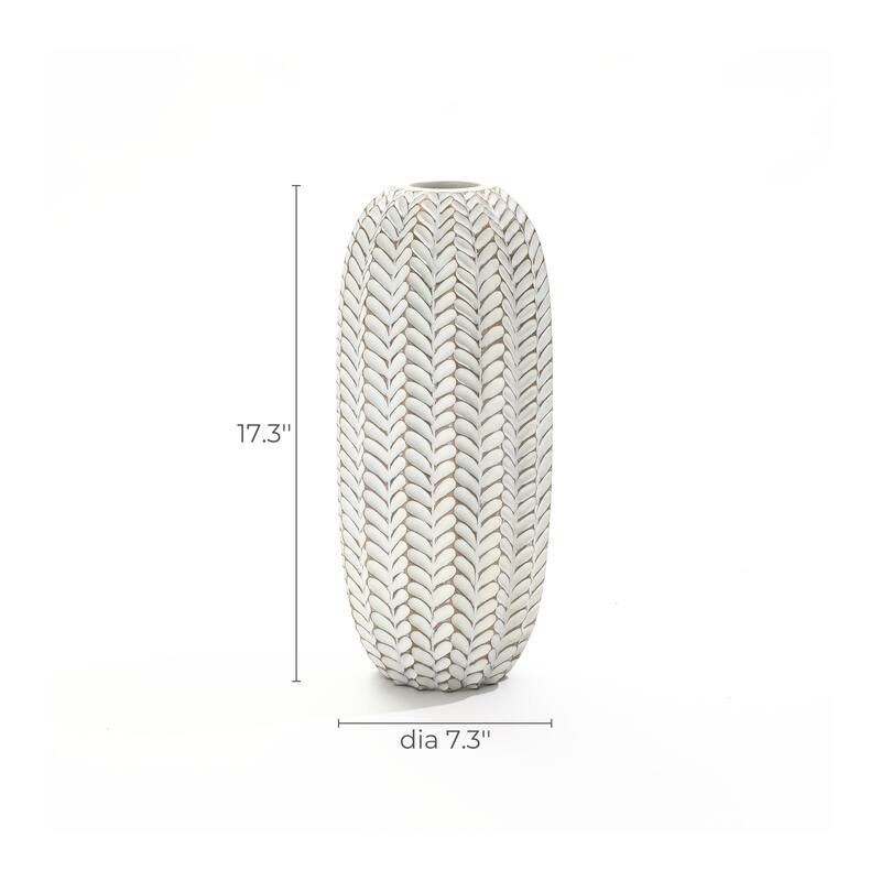 Modern White with Gold Geometric Pattern Polyresin Vase