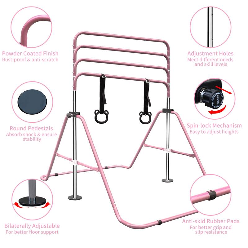 Roomfitters Multi-Functional Adjustable Height Horizontal Gymnastic Bar with Bear Rings