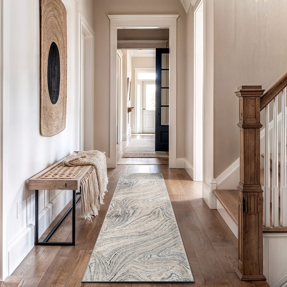 World Rug Gallery Marble Swirl Distressed Area Rug – Ivory / Gray