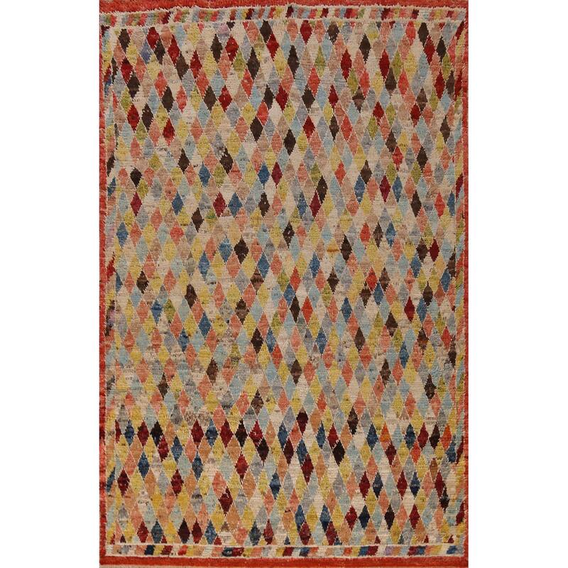 All-Over Trellis Geometric Moroccan Oriental Rug Handmade Wool Carpet - 6'7" x 9'11"