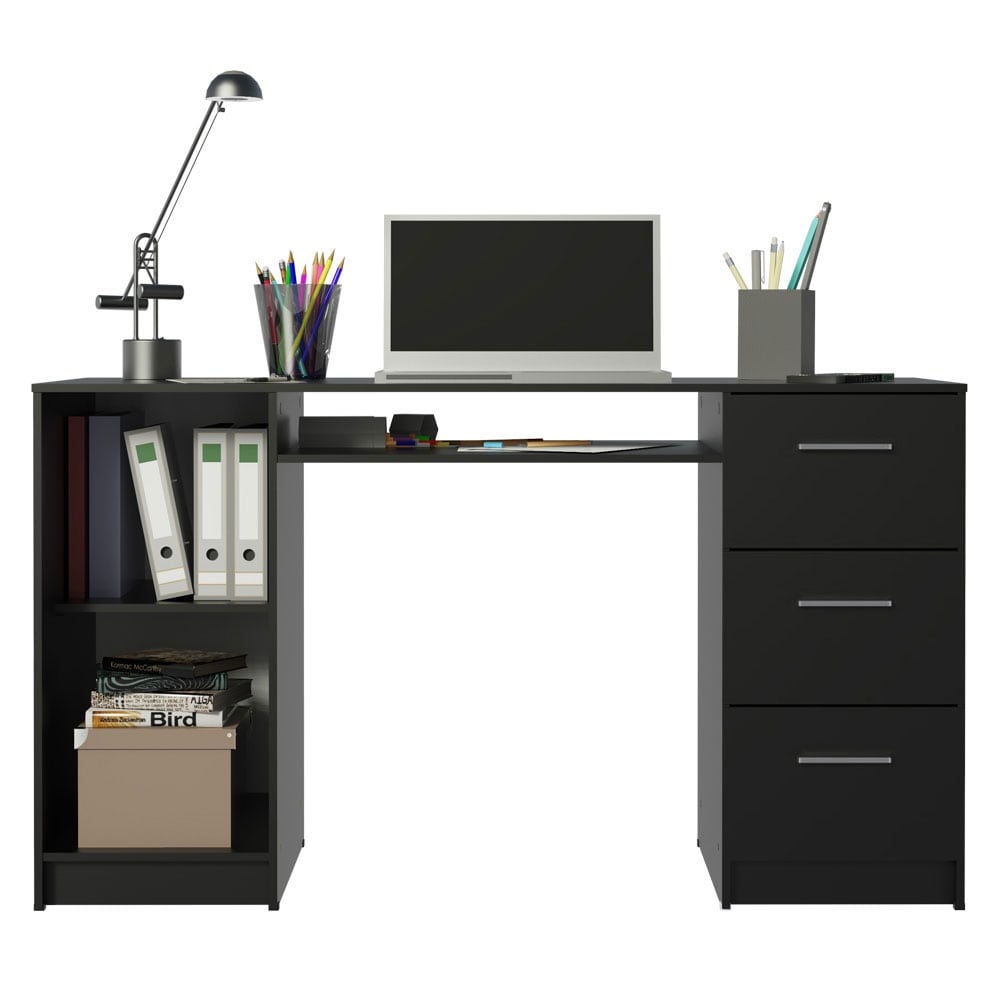 Madesa Home Office 53 inch Computer Writing Desk with 3 Drawers, 1 Door and 1 Storage Shelf, Wood, 30 H x 18 D x 53 W - 53 Inches - Black