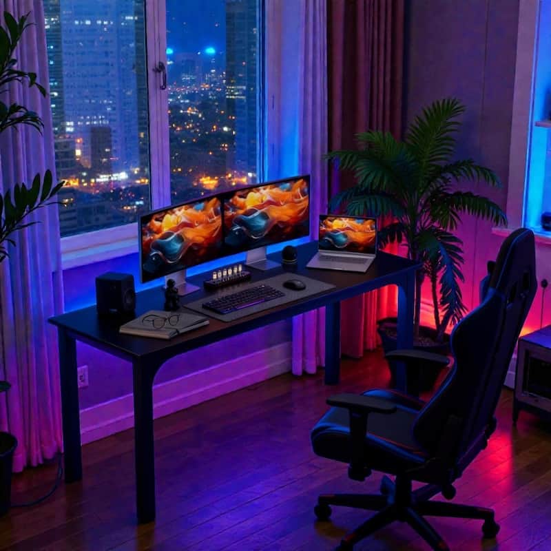 70 Inch Industrial Computer Desk with Metal Legs, Large Desktop Office Desk for Home Office Study