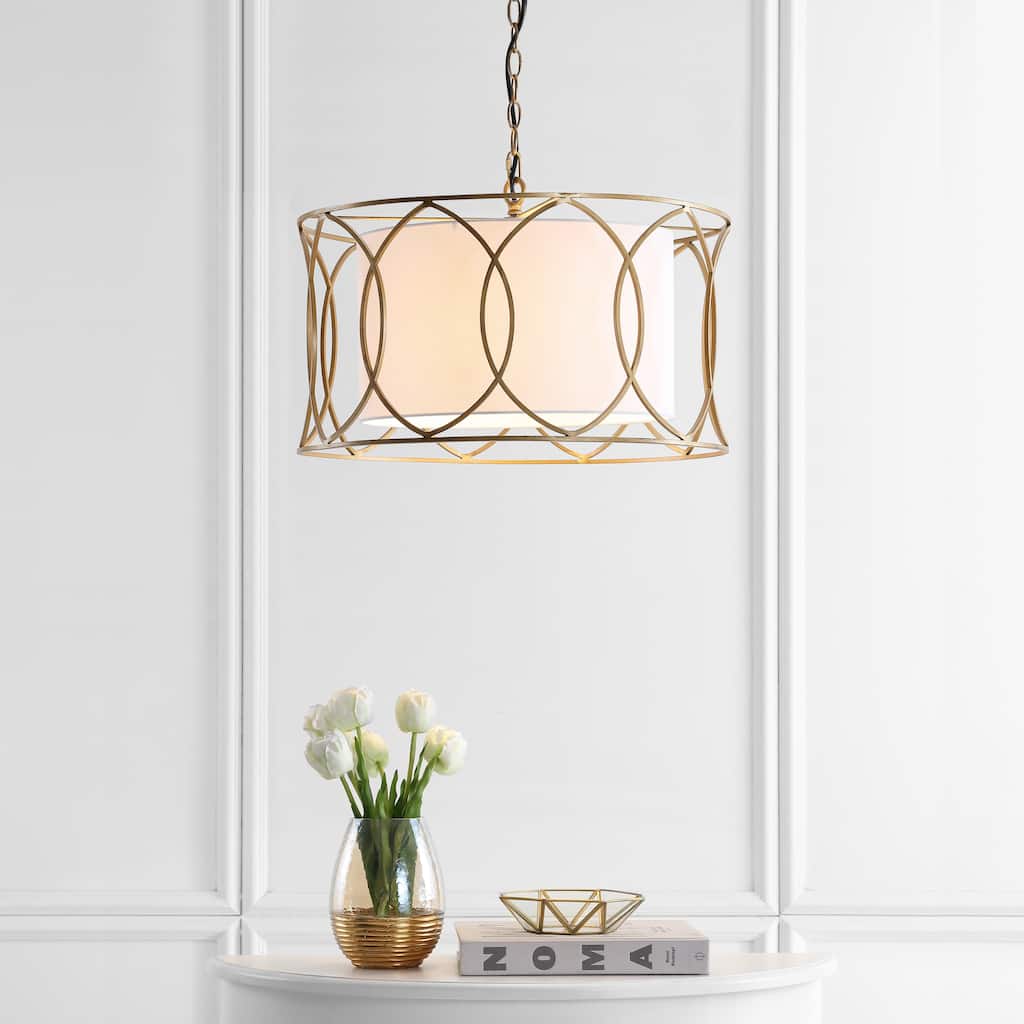 SAFAVIEH Lighting Evisa Gold Adjustable Pendant Lamp - 21.5"x21.5"x17-89" - 22Wx22Dx89H