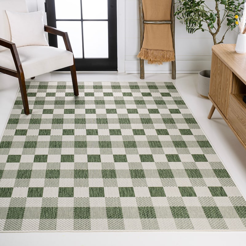 JONATHAN Y Biot Traditional Geometric Bold Gingham Black/Cream Indoor/Outdoor Area Rug