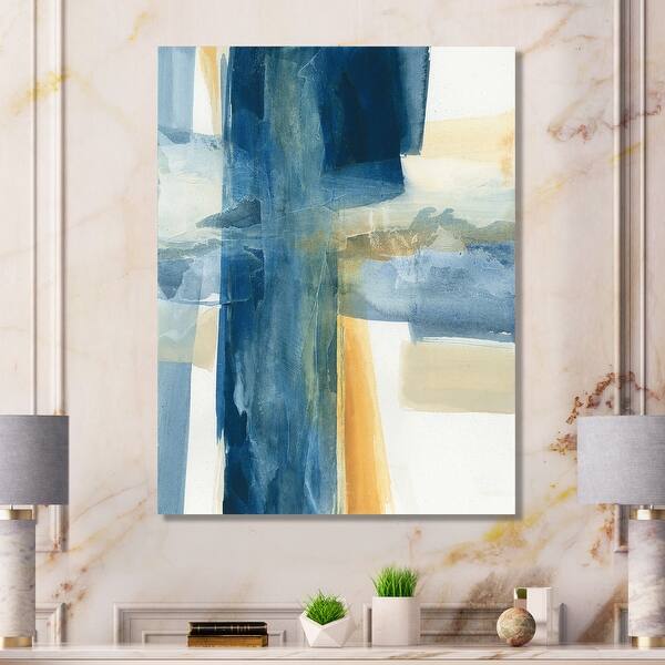 Designart "Indigo Panel VI" Modern Canvas Artwork Blue Bed Bath