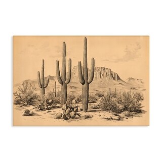 Stupell Cactus Desert Vintage Landscape Canvas Wall Art Design by Petal ...