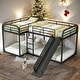 preview thumbnail 1 of 24, Full And Twin Size L-Shaped Bunk Bed 4 Beds In 1 With Slide,Ladder for Home Black