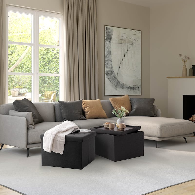 Seville Classics XL Square Storage Ottoman, Modern Gray