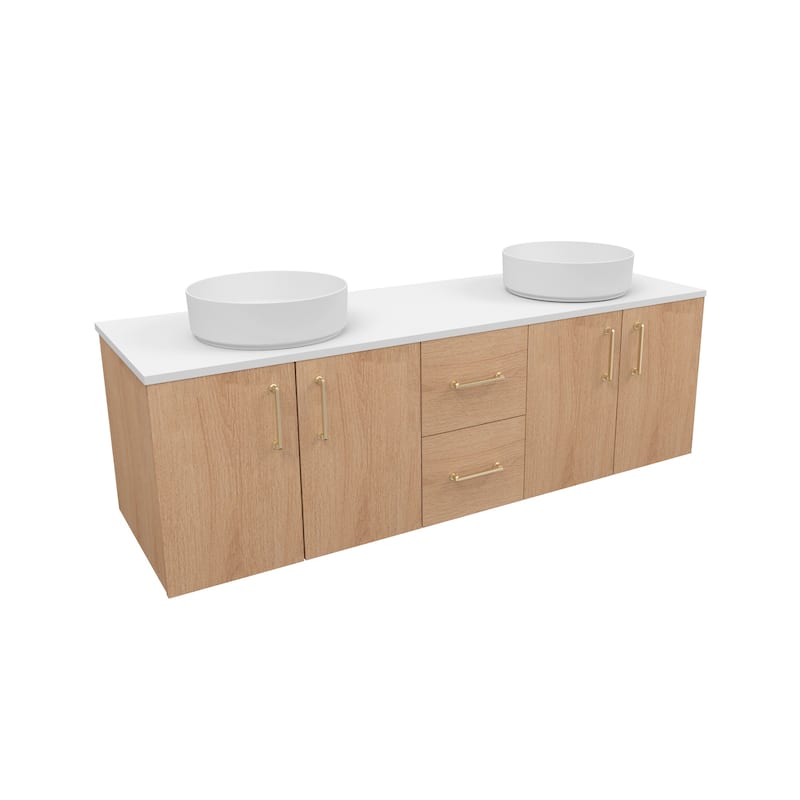 Prismella 60" 72" 84" Floating Vanity with Round Vessel Sink, Quartz Top - 60 in. Vanity Set