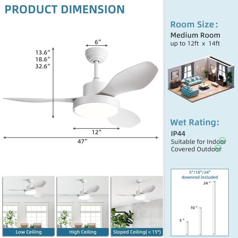 Sofucor 47 Inch Ceiling Fan with Light,Large Dimmable Memory LED,6 Speeds 5500CFM High Velocity Timer Reversible,ETL - 47 Inches