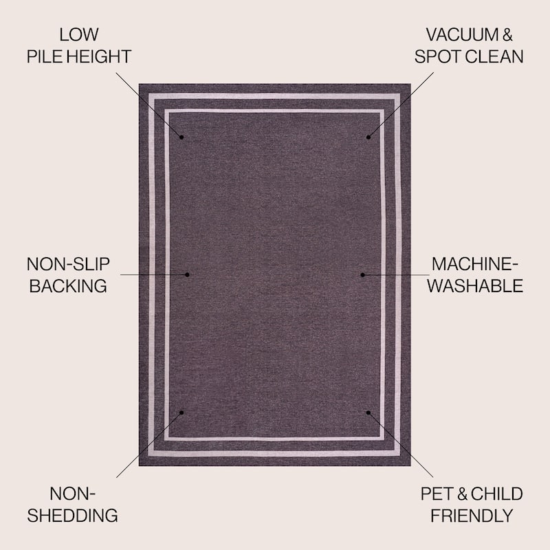 JONATHAN Y Ainsley Classic 2-Stripe Border Washable Area Rug