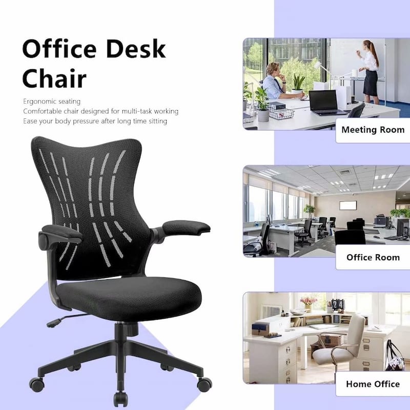Homall Mid Back Mesh Office Desk Chair - Swivel Task Chair with Flip Arms and Lumbar Support