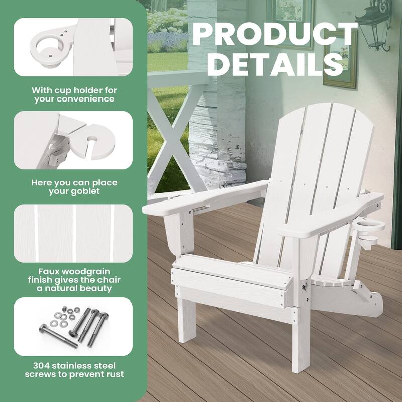 Foldable HDPE Adirondack Chair with Dual Cup Holders