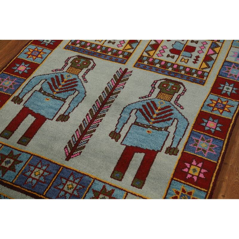 Hand Knotted Oriental 100% Wool Carpet Traditional Tribal Navy Blue & Blues Heriz (serapi) Runner Rug - 9' 7'' X 3' 10''
