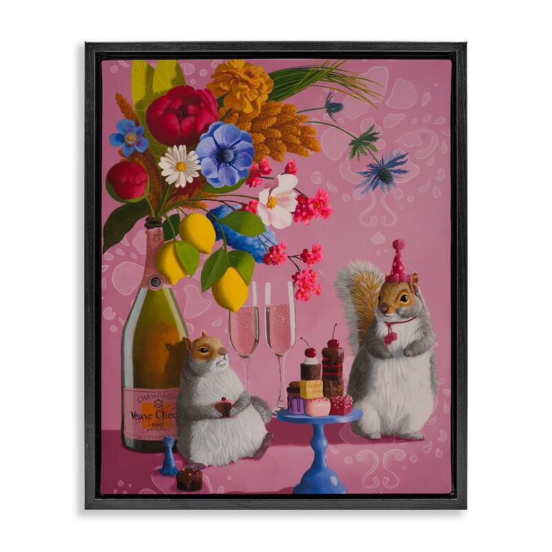 Stupell Party Hat Squirrels & Bouquet Framed Floater Canvas Wall Art Design By Heather Gauthier - 17 x 21 - Black