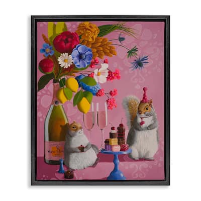 Stupell Party Hat Squirrels & Bouquet Framed Floater Canvas Wall Art Design By Heather Gauthier
