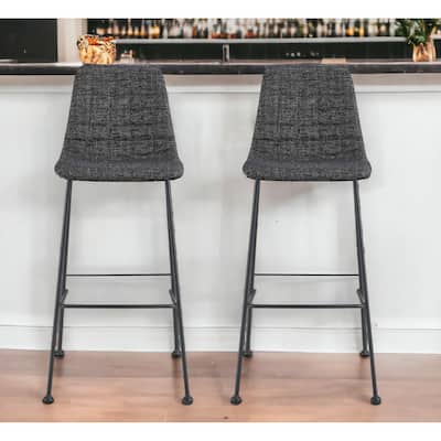 HomeRoots Set of Two 30" Black Fabric and Steel Low Back Bar Height Bar Chairs