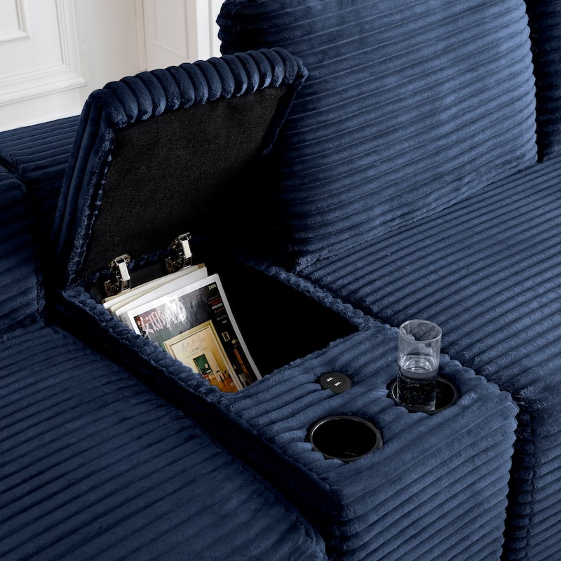 125" L Shaped Sectional Sofa with 2 Ottomans, Cloud Corduroy Couch with Deep Seat, Cup Holders and USB Ports