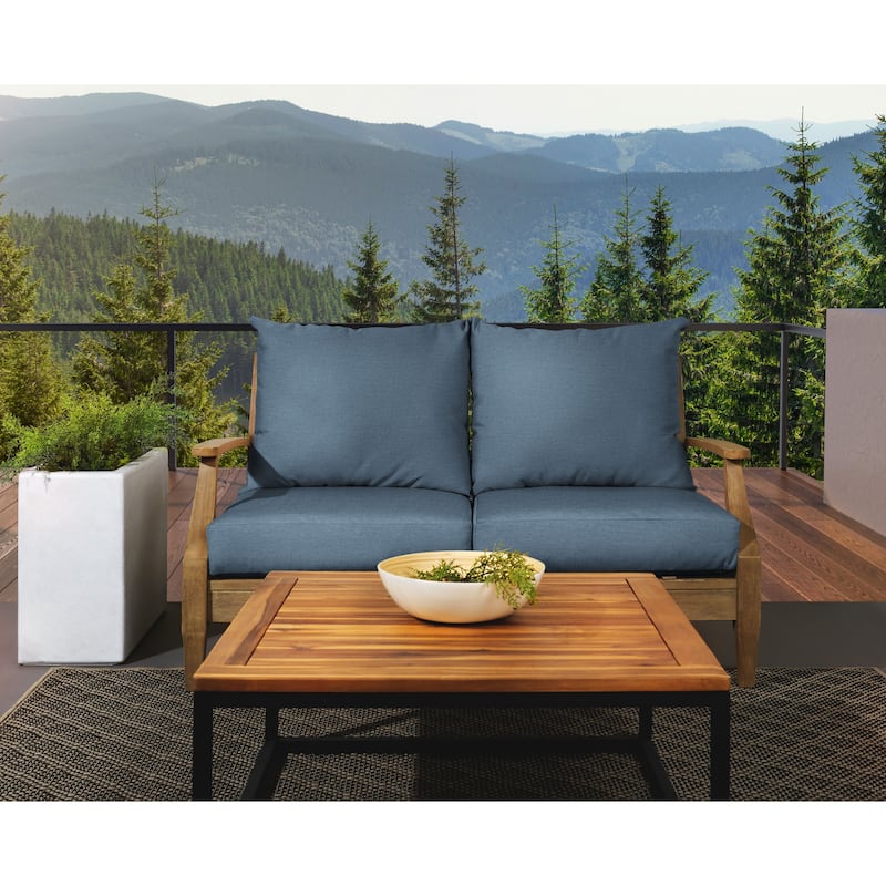 Sorra Home Sunbrella Outdoor Loveseat Pillow and Cushion Set - 30 in W x 27 in D x 5 in H - Denim
