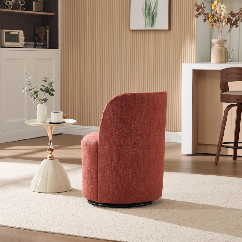 Set Of 1 Upholstered Barrel Chair, Mid Century Modern Round Linen Dining Chair, 360 Degree Swivel Side Chair for Dining Room