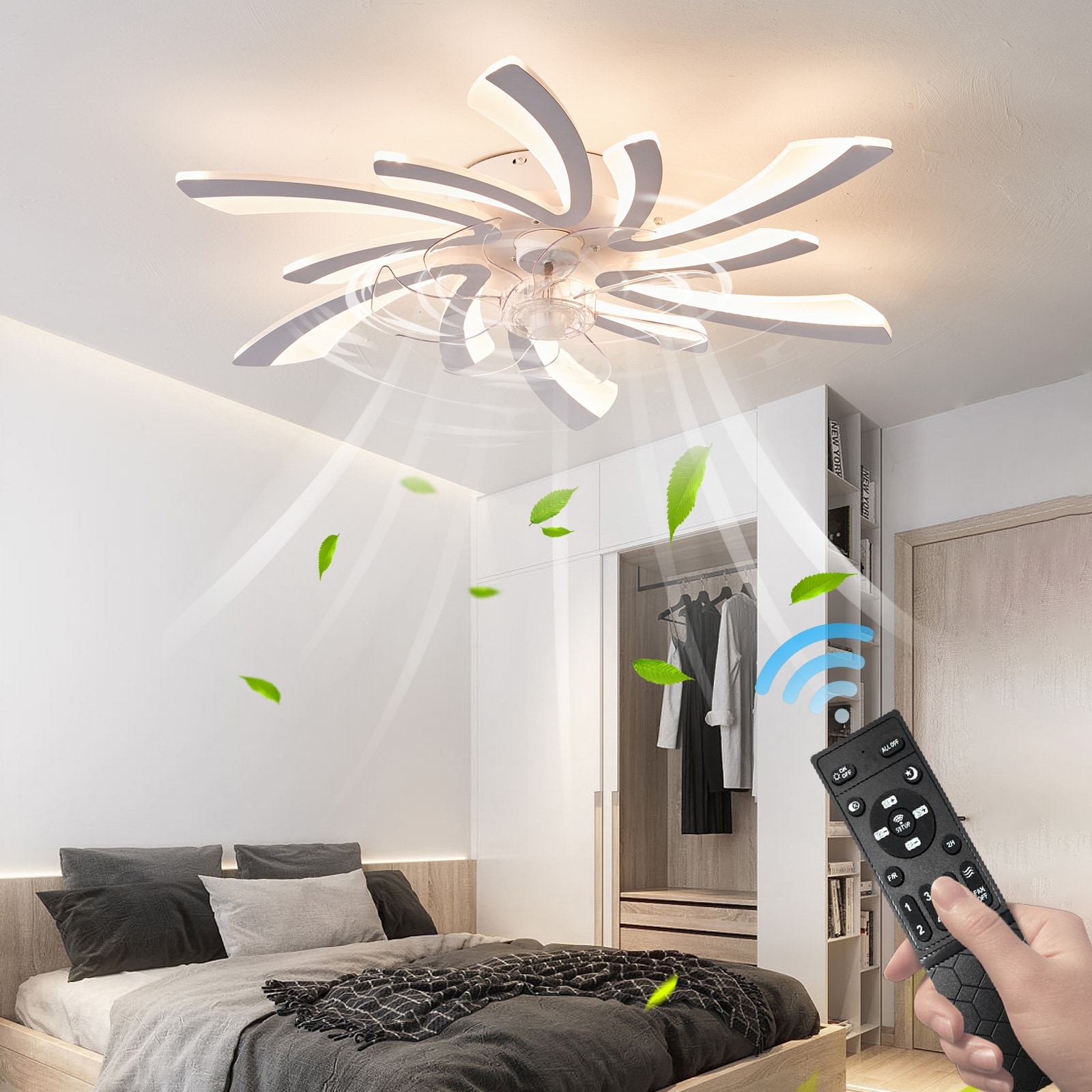 30.7 in Modern Dimmable Low Profile Ceiling Fan with Lights - N/A
