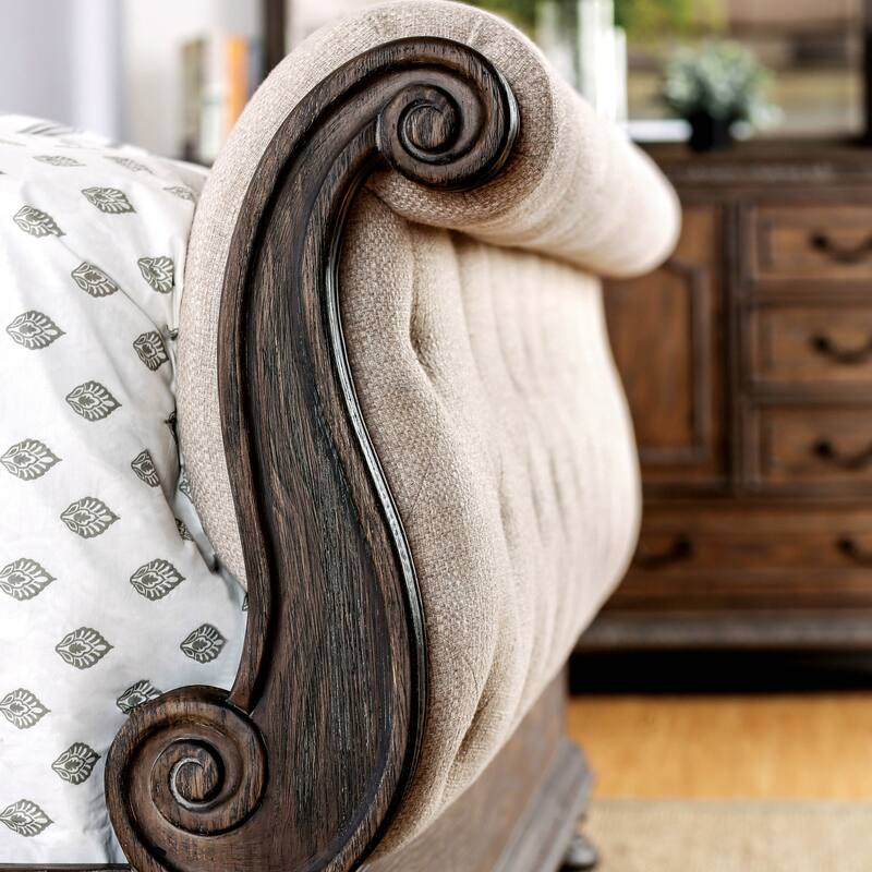 Furniture of America Brev Rustic Beige Tufted Fabric Sleigh Bed