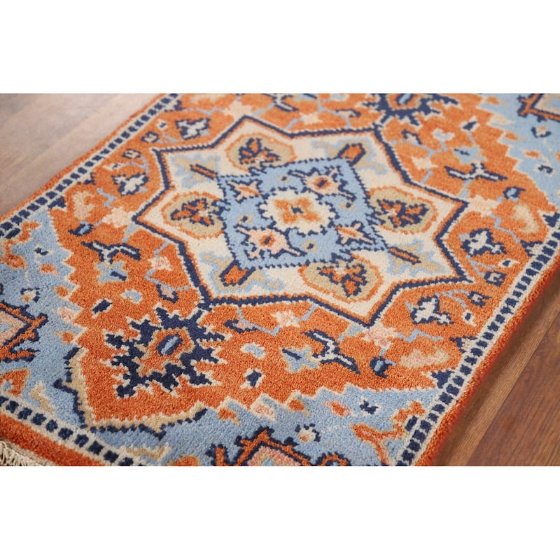 Orange & Blue Kazak Indian Foyer Rug Hand-Knotted Wool Carpet - 2'0" x 3'0"