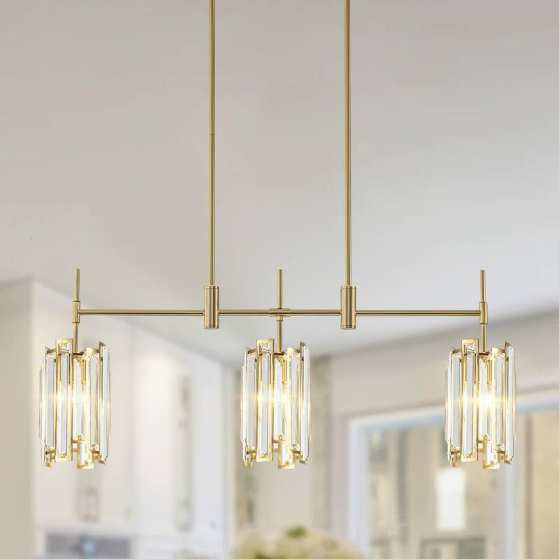 3-Light Modern Glam Linear Crystal Pendant Light Kitchen Island Lightings