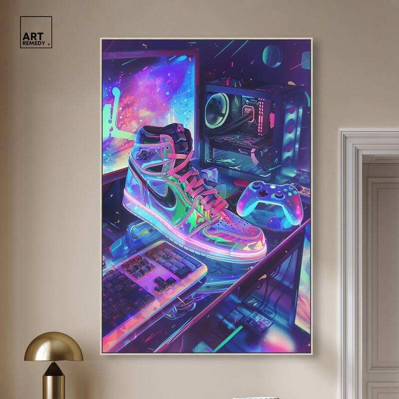 Neon Gaming Set Up Canvas by Art Remedy