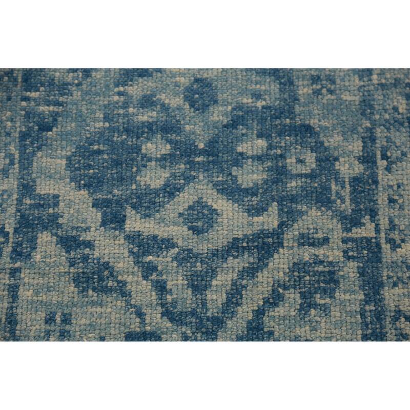 Hand Knotted Oriental 100% Wool Carpet Transitional All-Over Navy Blue & Blues Oushak Runner Rug - 17' 4'' X 3' 2''