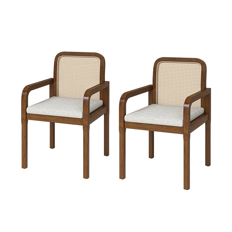 Antoine Modern Ratten Back Solid Wood Dining Chair with Removable Washable Cushion Set of 2 by HULALA HOME