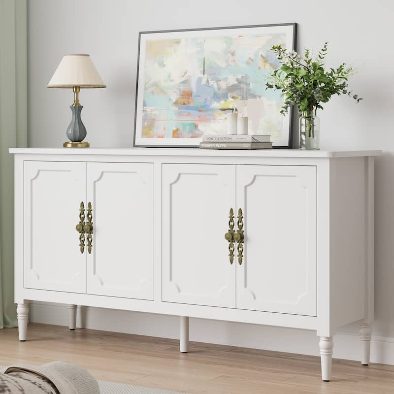 58" W Sideboard Cabinet with Adjustable Shelves and 4 Doors