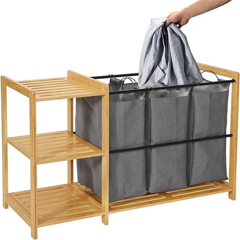 Bamboo Laundry Hamper with Shelves - ‎41.5 x 17 x 29.5